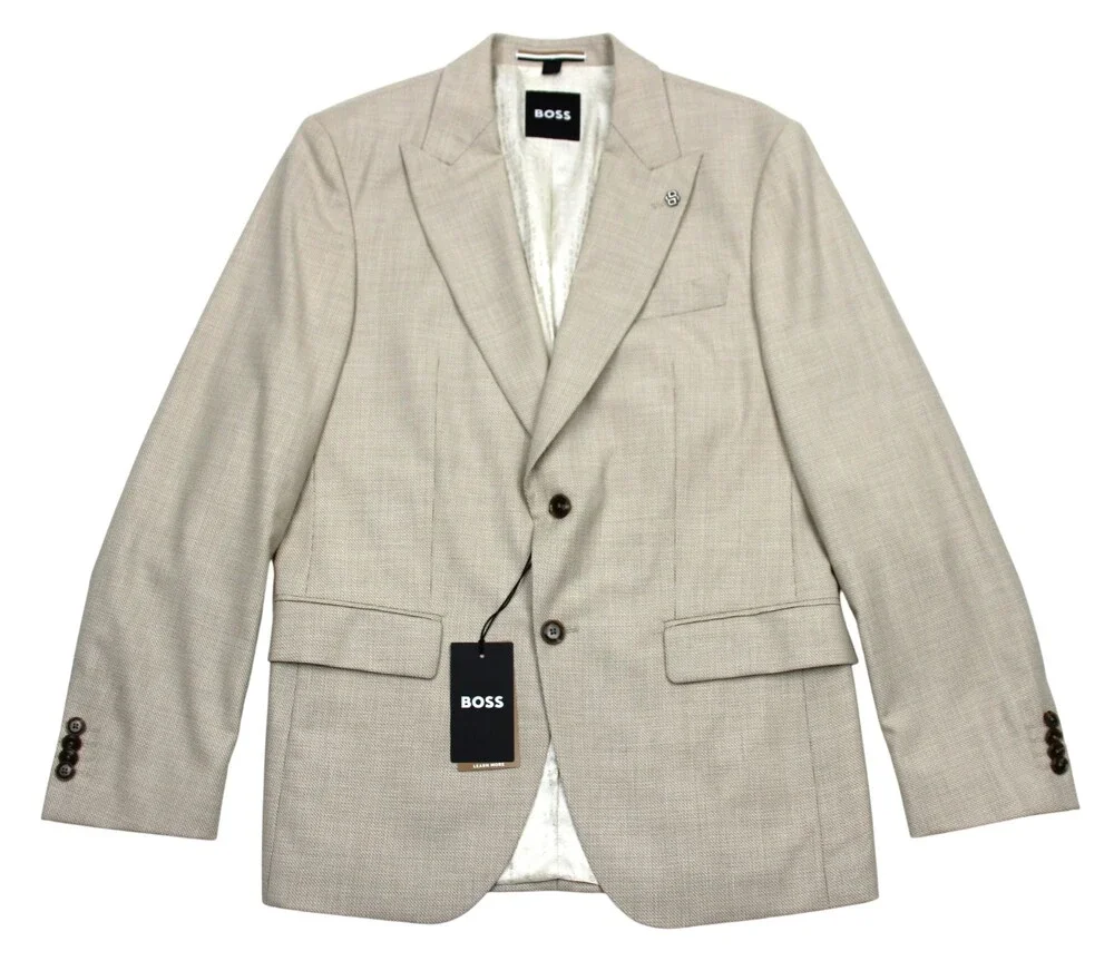 Hugo Boss Hutson Peak Sport Coat 36 R Mens Slim Fit Beige Stretch Wool Blazer
